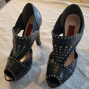 Red Carpet Collection, Black Leather, Studded. Size EUR 38 (US 8, UK 6)